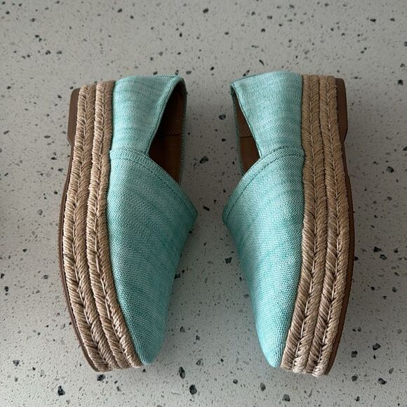 Naturalizer Thea 3 Turquoise Linen Espadrille Platform Slip On Loafers Size 8.5M - Picture 4 of 12